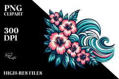 Retro Tropical Flower Clipart PNG Product Image 2