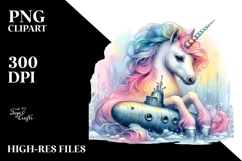 Colorful Baby Unicorn with Submarine, PNG Product Image 2