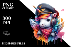 colorful Baby Unicorn in Pilot&#039;s Cap Product Image 2