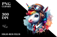 colorful Baby Unicorn in Pilot&#039;s Cap Product Image 2