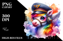colorful Baby Unicorn in Pilot&#039;s Cap Product Image 2