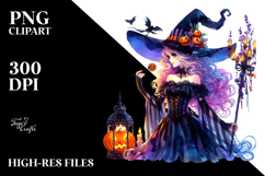 Vibrant Dressed Witch | Halloween | Watercolor Clipart Product Image 2