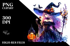 Vibrant Dressed Witch | Halloween | Watercolor Clipart Product Image 3
