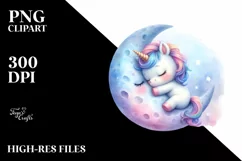 Cute Baby Unicorn Hugging Moon Watercolor | Sublimation | Product Image 1