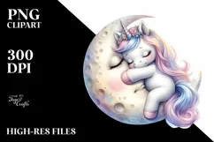Cute Baby Unicorn Hugging Moon Watercolor | Sublimation | Product Image 1