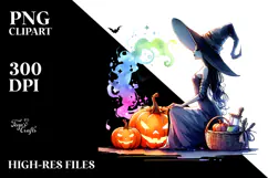 Watercolor Witch for Halloween, Transparent PNG Product Image 2