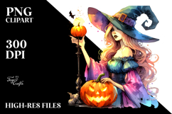 Simple Watercolor Vibrant Drawing of Witch PNG Product Image 2
