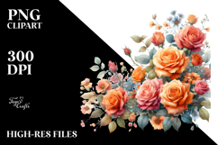 Colorful Floral with Small Orange Roses, High-Res PNG Product Image 2