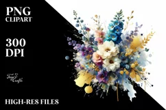 Vibrant Bouquet with Delphinium and Gold Foil Clipart Product Image 3