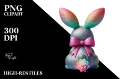 Glittery Stylized Bunny with Bow PNG Product Image 2