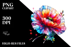 Poppy with Golden Insertions, Watercolor Splash, PNG Product Image 2