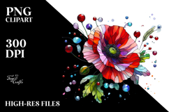 Poppy with Golden Insertions, Watercolor Splash, PNG Product Image 2