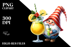 Whimsical Gnome Drinking Cocktail with Lemon, Watercolor PNG Product Image 2