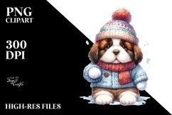 Enthusiastic Saint Bernard Pup, Winter Attire Watercolor PNG Product Image 3