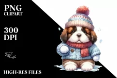 Enthusiastic Saint Bernard Pup, Winter Attire Watercolor PNG Product Image 3