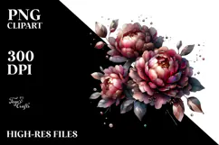 Shiny Peonies Metallic, Watercolor PNG Product Image 2