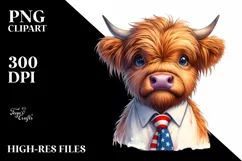 Watercolor Highland Cow Portrait with Tie & Shyness | Product Image 1