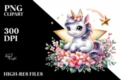 Smiling Babyunicorn Jasmine Floral Clipart Product Image 1