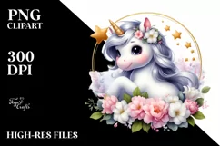 Smiling Babyunicorn Jasmine Floral Clipart Product Image 1