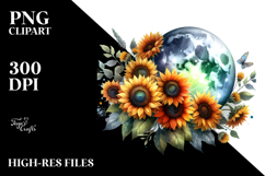 Washed Watercollor Half Moon with Sunflowers PNG Product Image 2