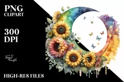 Colorful Half Moon with Sunflowers PNG Product Image 1