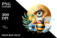 Bee in Beachwear with Cocktail PNG Product Image 2