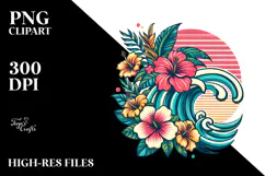 Retro Tropical Flower Waves, PNG Product Image 2
