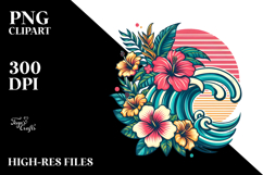 Retro Tropical Flower Waves, PNG Product Image 2