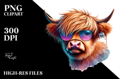 Colorful Highland Calf with Heart Sunglasses PNG Product Image 2