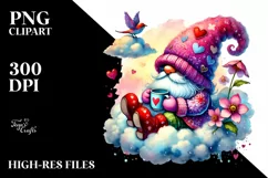 Valentines Gnome on Cloud Watercolor PNG Product Image 2