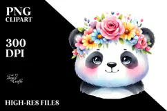 Pastel Panda with Vibrant Flower Crown | Clipart Product Image 2