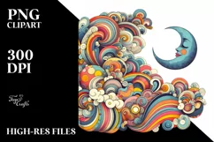 Retro Colorful Half Moon Clipart PNG Product Image 3