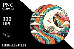 Retro Colorful Half Moon Clipart PNG Product Image 3