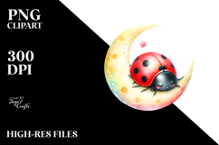 Cute Ladybug Sleeping Moon PNG Product Image 2