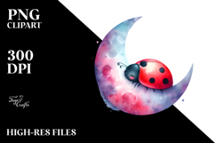 Cute Ladybug Sleeping Moon PNG Product Image 2