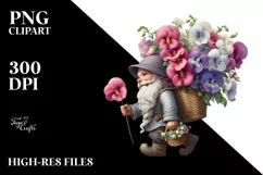 Gnome With Flower Bouquet Digital Painting Clipart Product Image 3