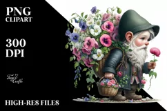 Gnome With Flower Bouquet Digital Painting Clipart Product Image 1