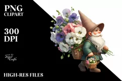 Gnome With Flower Bouquet Digital Painting Clipart Product Image 1