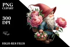 Gnome With Peonies Digital Painting Clipart Product Image 1