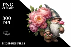 Gnome With Peonies Digital Painting Clipart Product Image 3