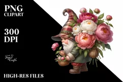 Gnome With Peonies Digital Painting Clipart Product Image 3