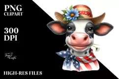 Watercolor Cow Portrait with Sun Hat & Goofy Smile | Clipart Product Image 3