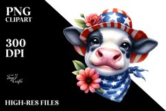 Watercolor Cow Portrait with Sun Hat &amp; Goofy Smile | Clipart Product Image 3