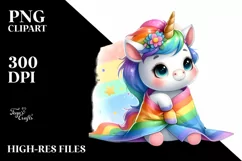 Cute Baby Unicorn Beach Towel Rainbow Clipart Product Image 3