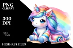 Cute Baby Unicorn Beach Towel Rainbow Clipart Product Image 1