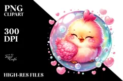 Watercolor Pink-ish Smiling Cute Chicken with Soap Bubble Product Image 2