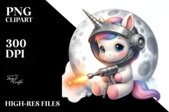 Cute Baby Unicorn Welder on Moon | Sublimation Clipart Product Image 1