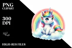 Cute Baby Unicorn Vibrant Rainbow Clipart Product Image 3