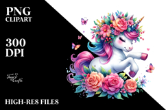 Vibrant Floral Wreath Unicorn PNG Product Image 2