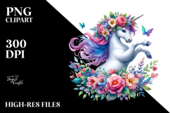 Cute Unicorn with Floral Wreath PNG Product Image 2